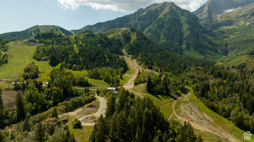 Aerial view featuring a mountain view