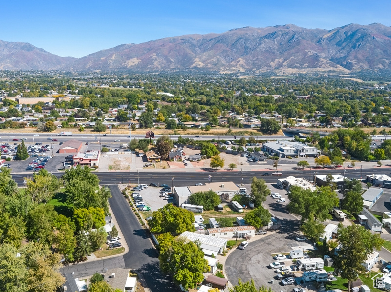 Drone / aerial view with a mountain view