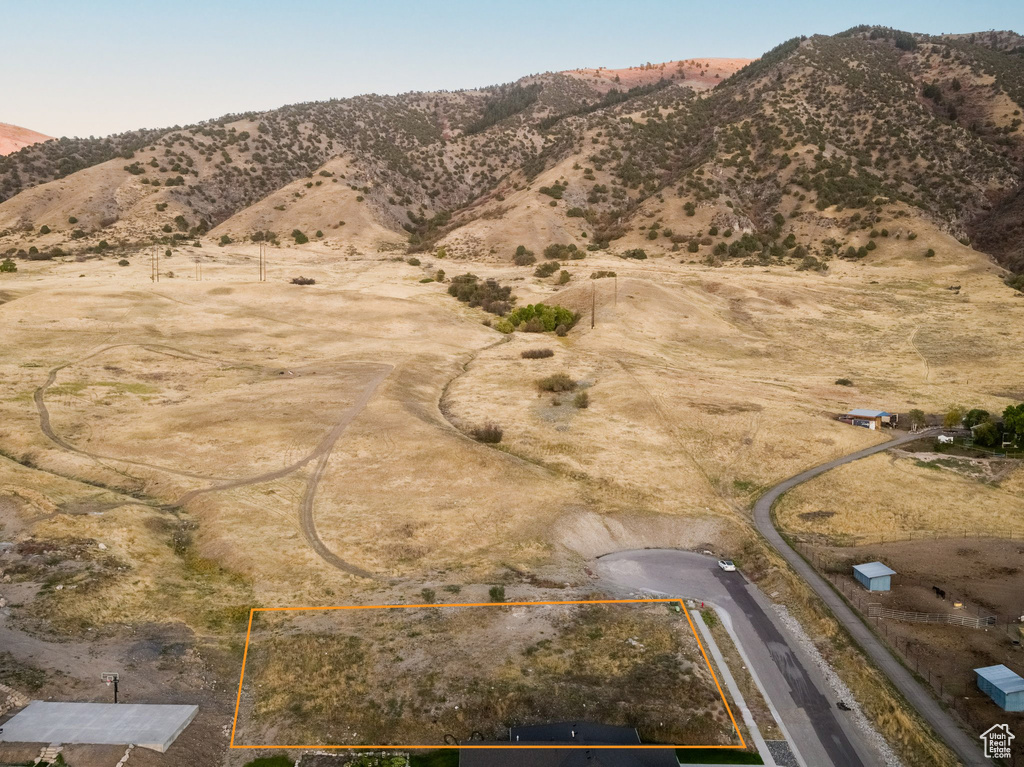 Aerial view featuring a mountain view