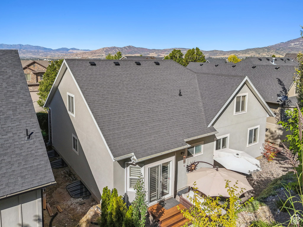 Aerial view featuring a mountain view