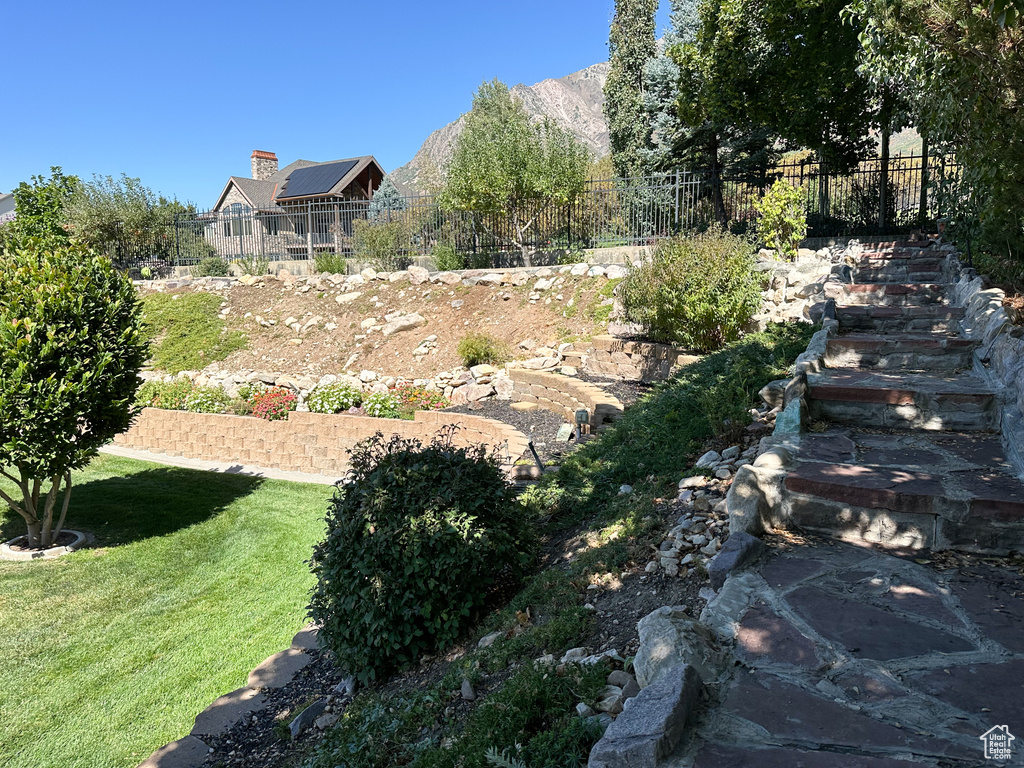 View of yard with a mountain view