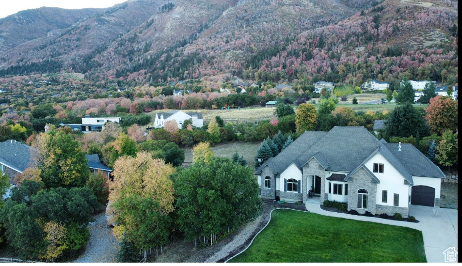 Drone / aerial view with a mountain view