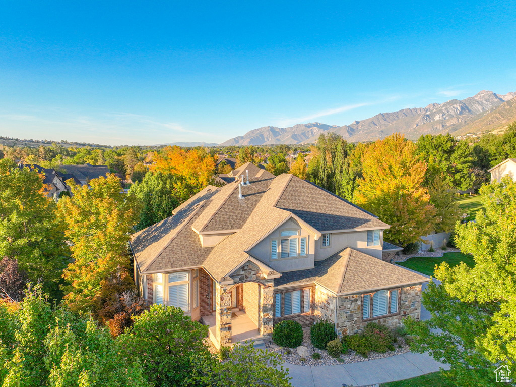 View of front of property with a mountain view