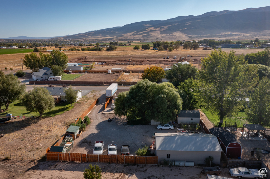 Aerial view featuring a mountain view and a rural view