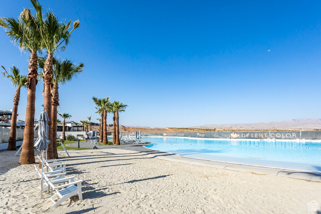 View of water feature featuring a beach view