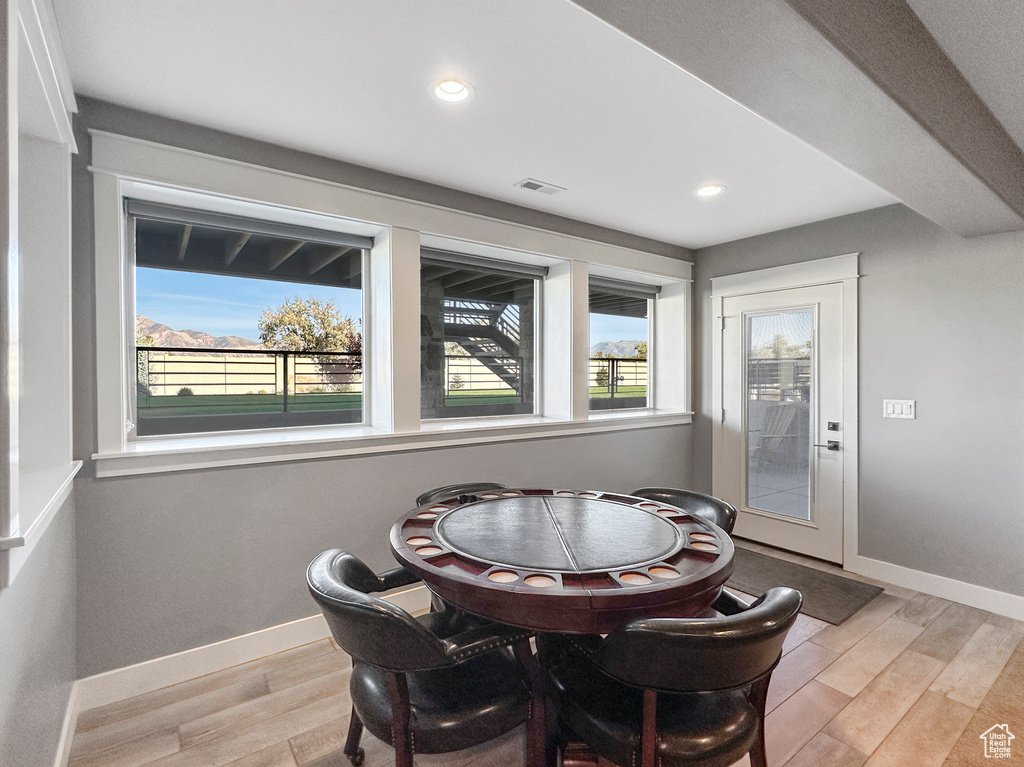 Dining area featuring light hardwood / wood-style floors and a wealth of natural light