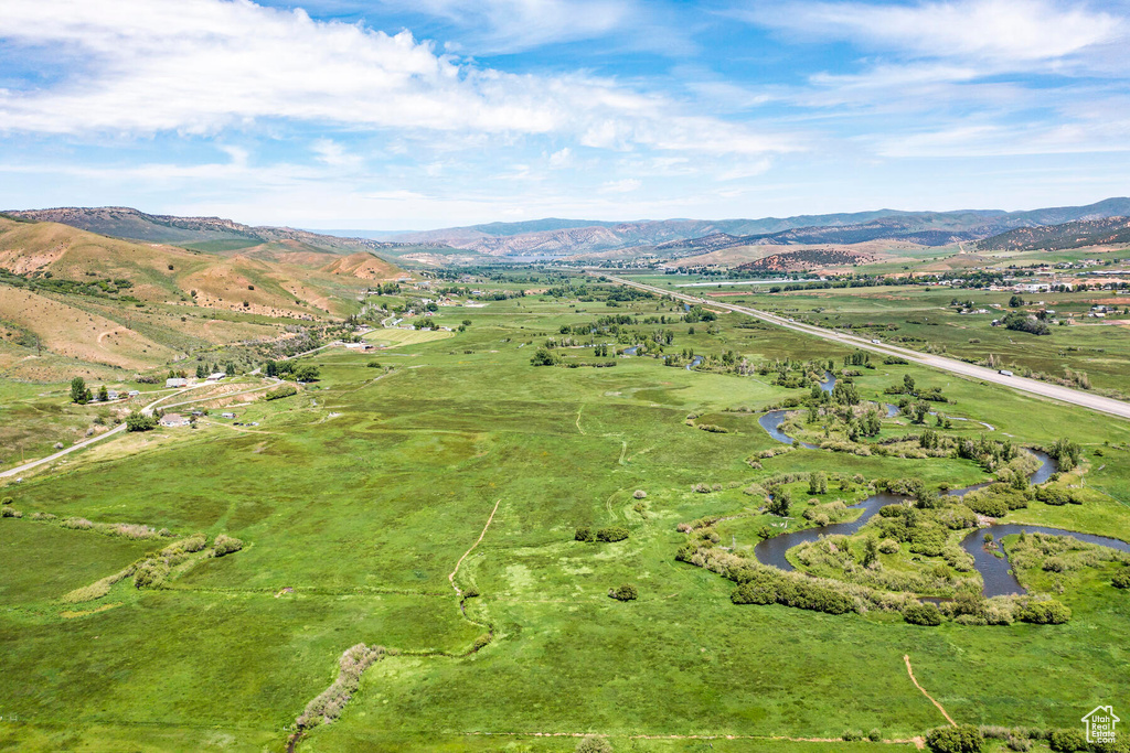 Aerial view with a mountain view and a rural view