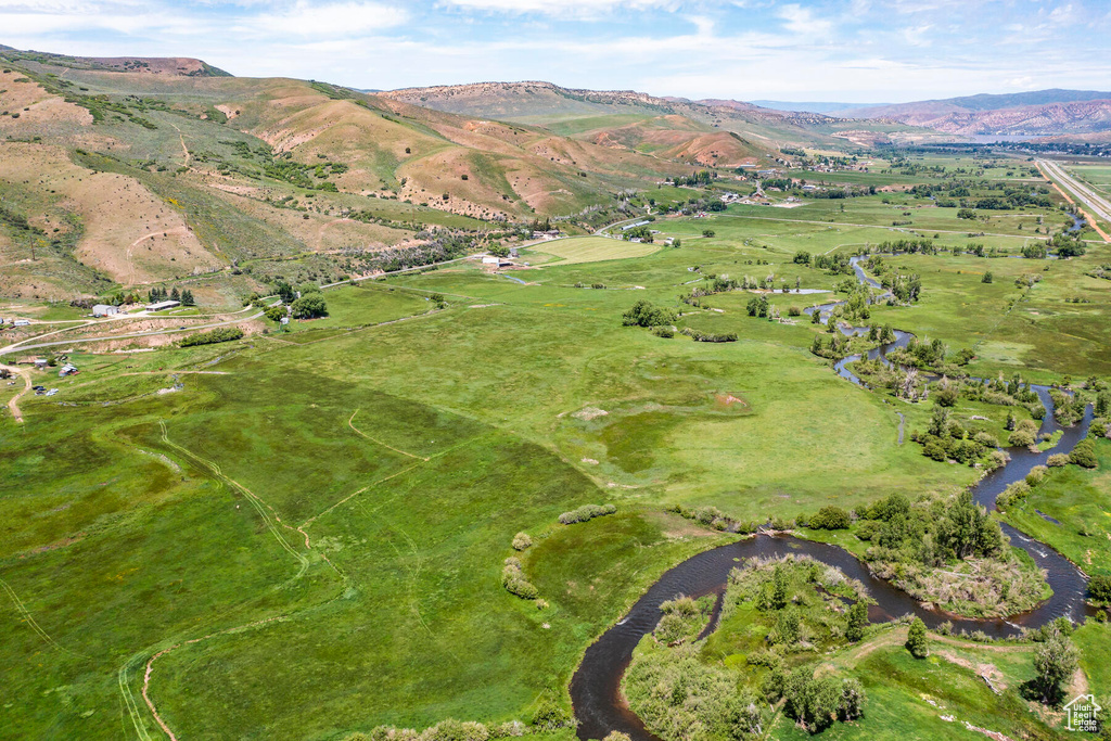 Drone / aerial view featuring a mountain view and a rural view