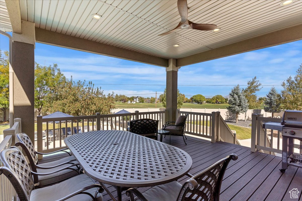 Wooden terrace with ceiling fan