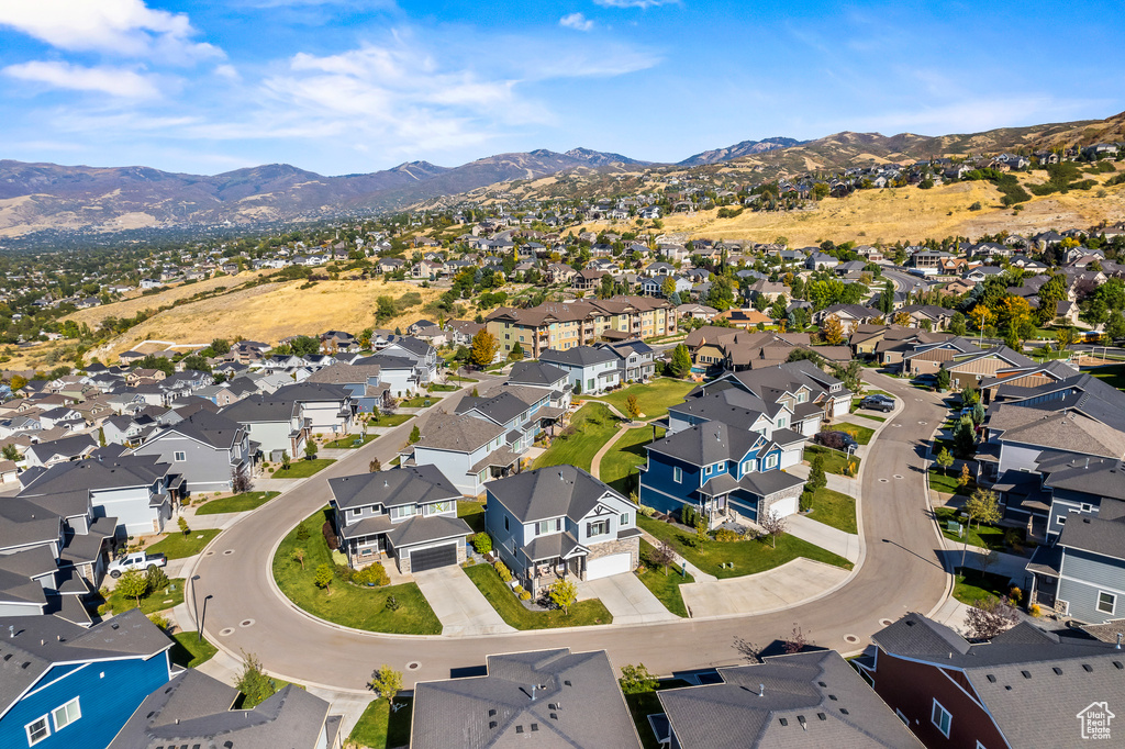 Aerial view featuring a mountain view