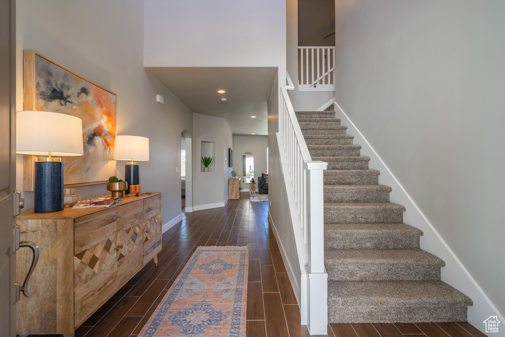 Entrance foyer with dark wood-type flooring