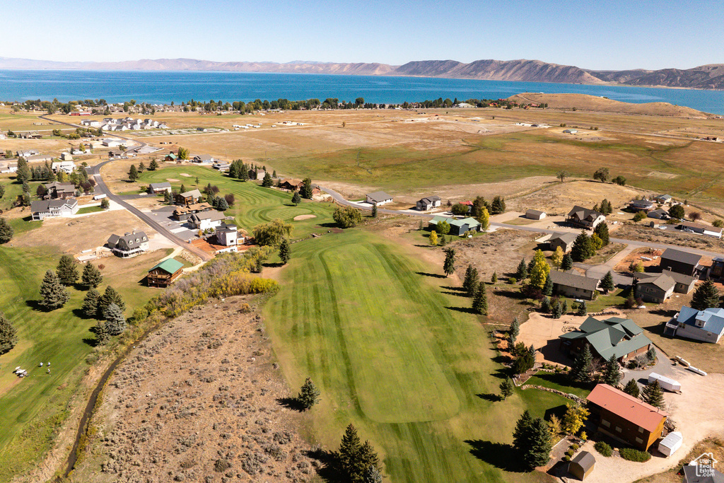 Bird's eye view with a water and mountain view