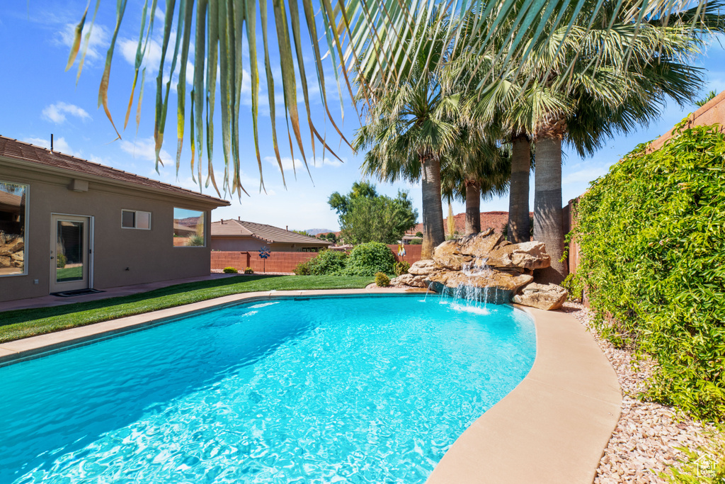 View of pool featuring pool water feature