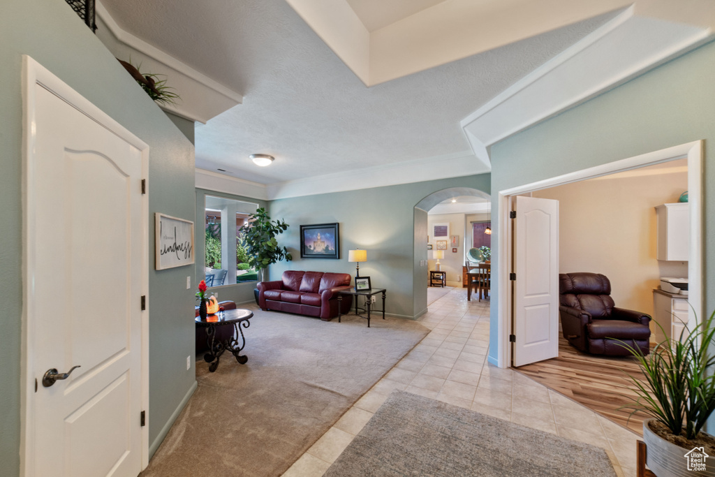 Interior space with light carpet