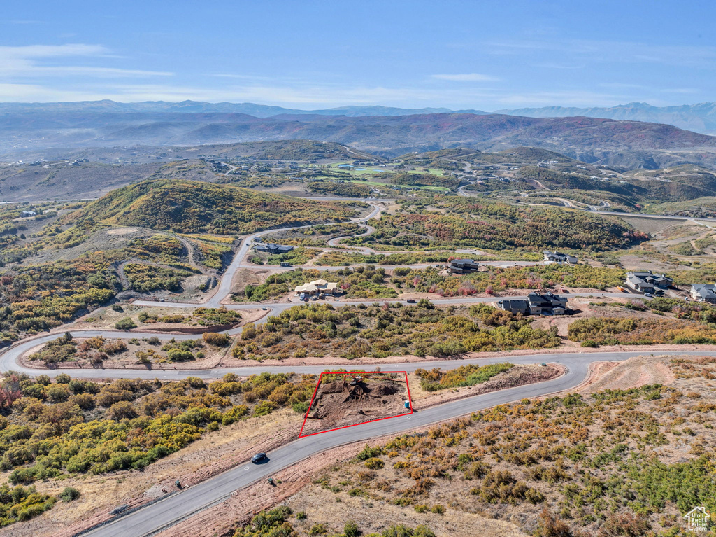 Aerial view featuring a mountain view