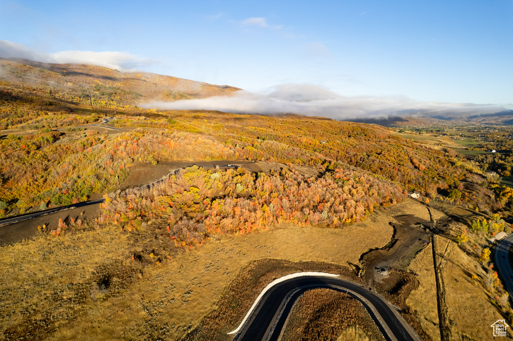 Aerial view featuring a mountain view