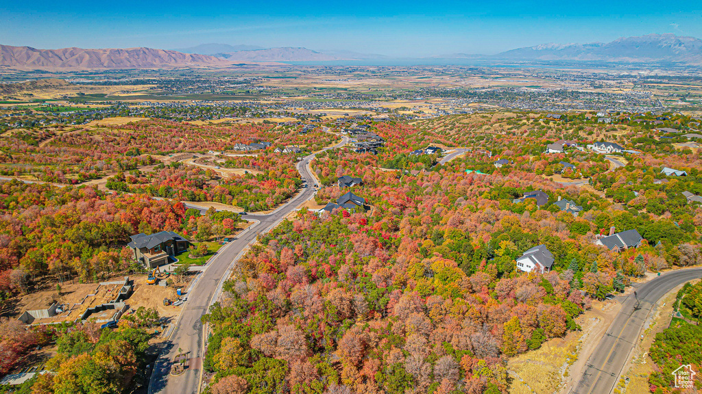 Aerial view featuring a mountain view