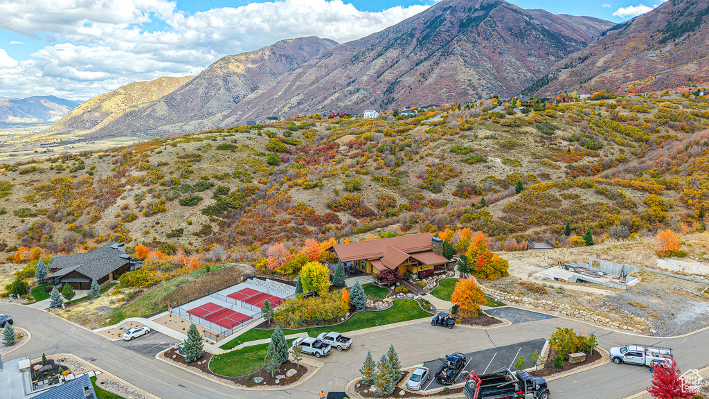 Drone / aerial view with a mountain view