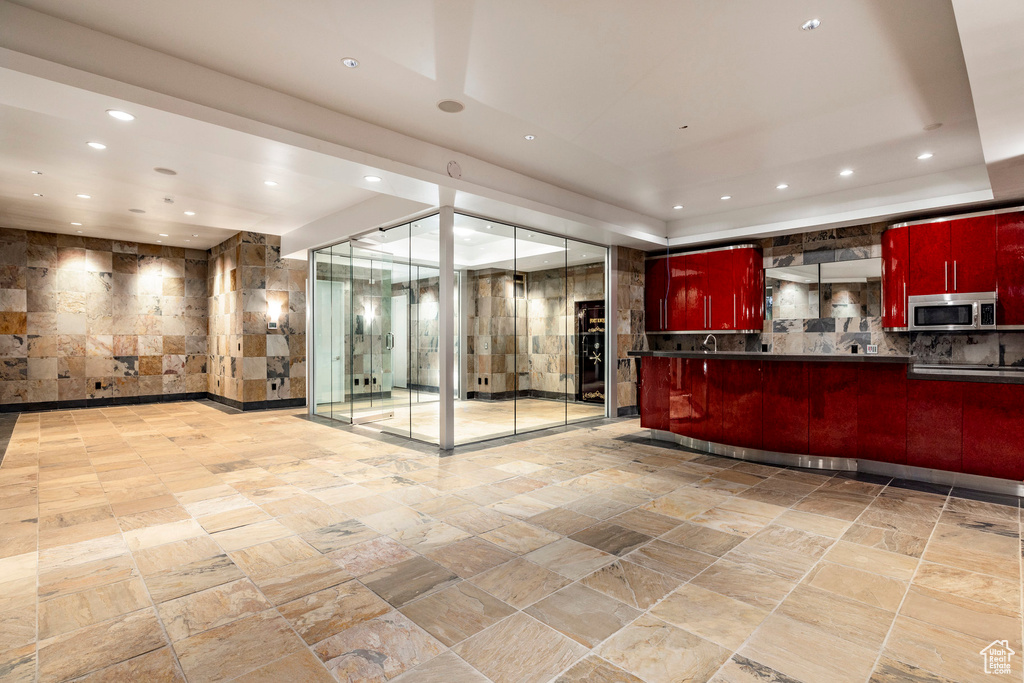 Reception with recessed lighting