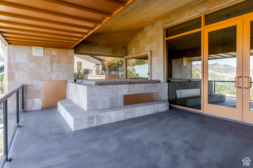 View of patio with a mountain view