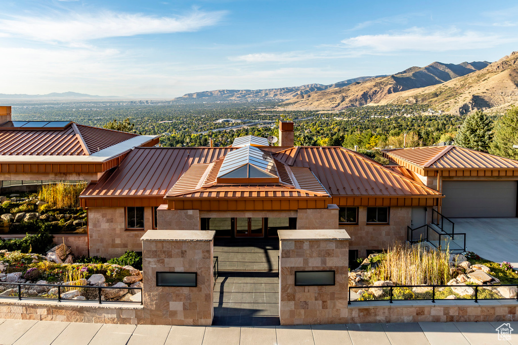 Exterior space featuring a mountain view