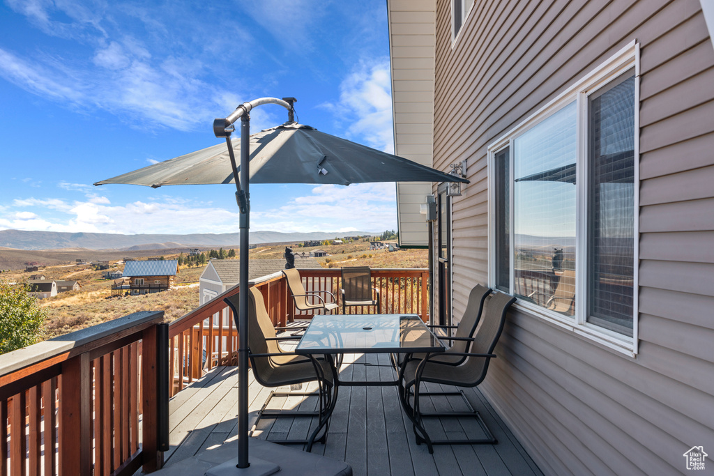 Wooden deck with a mountain view