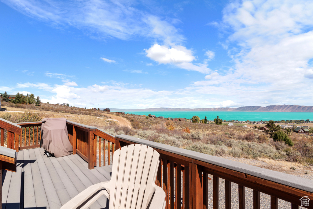 Deck featuring a water view