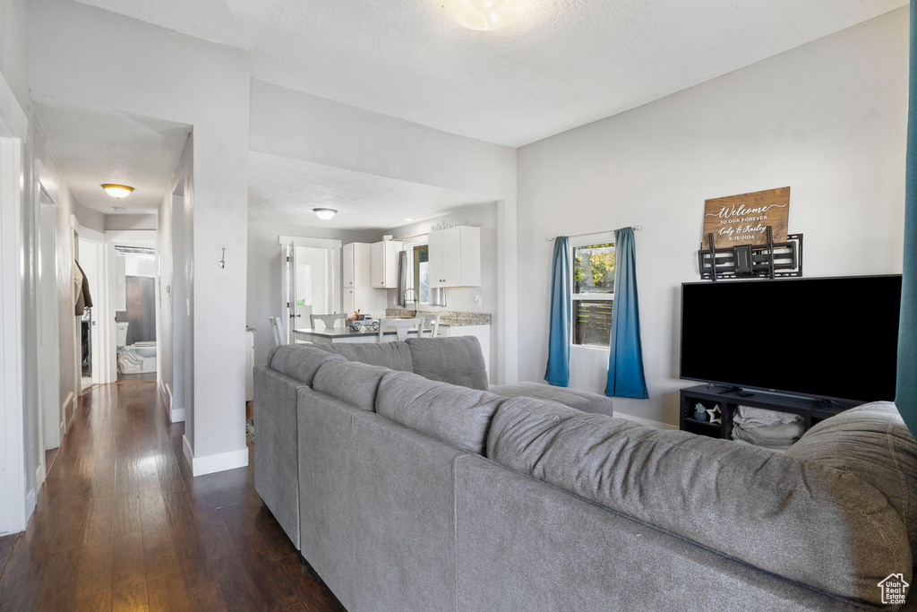 Living room featuring dark hardwood / wood-style flooring