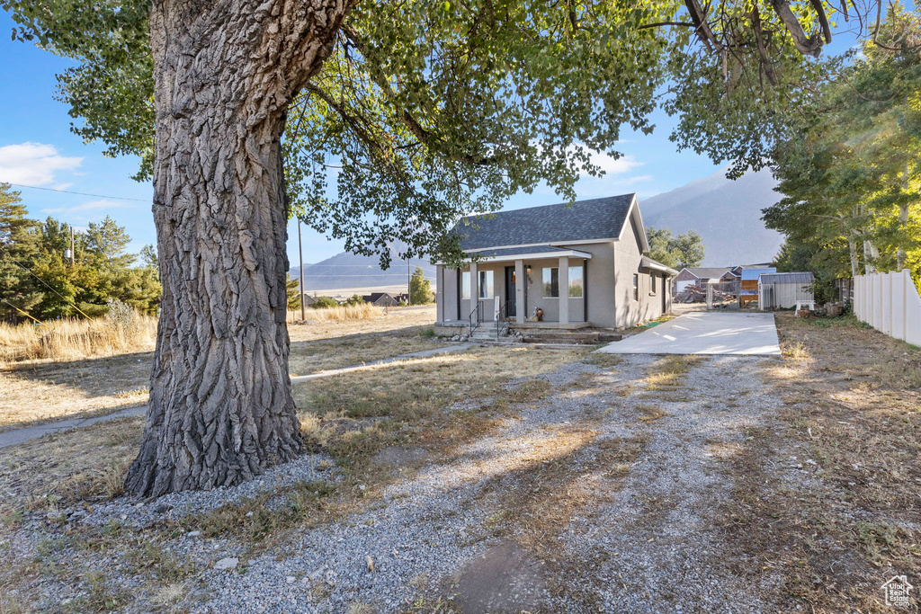 Exterior space featuring a mountain view