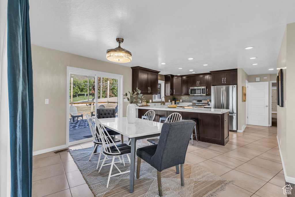 View of tiled dining space