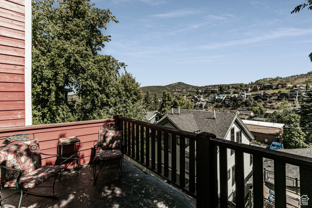 Deck featuring a mountain view