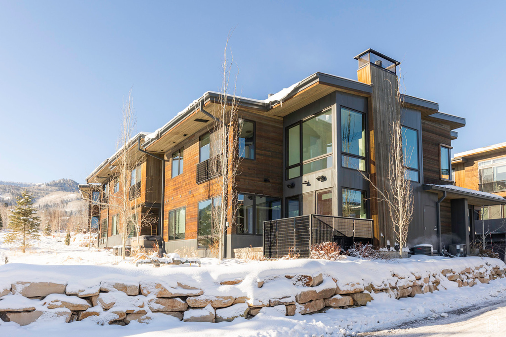 View of snow covered property