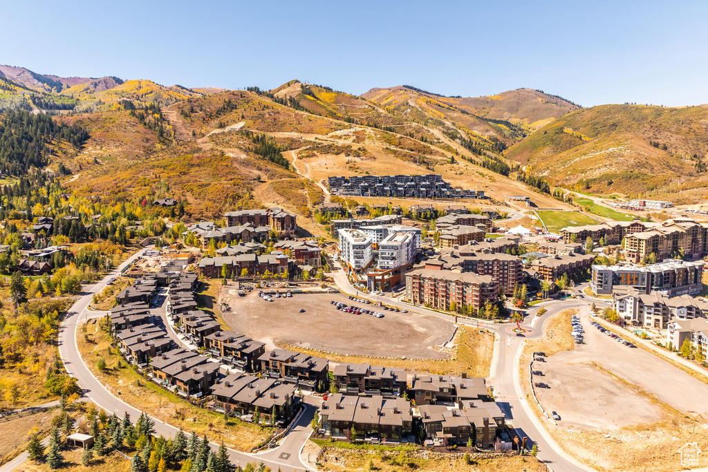 Aerial view featuring a mountain view