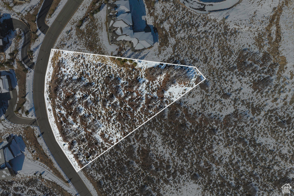 Aerial overview of property's location featuring property boundaries highlighted