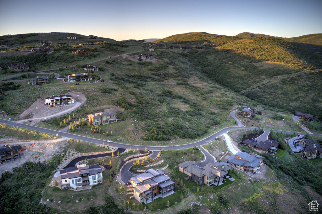 Aerial view at dusk of a mountain view
