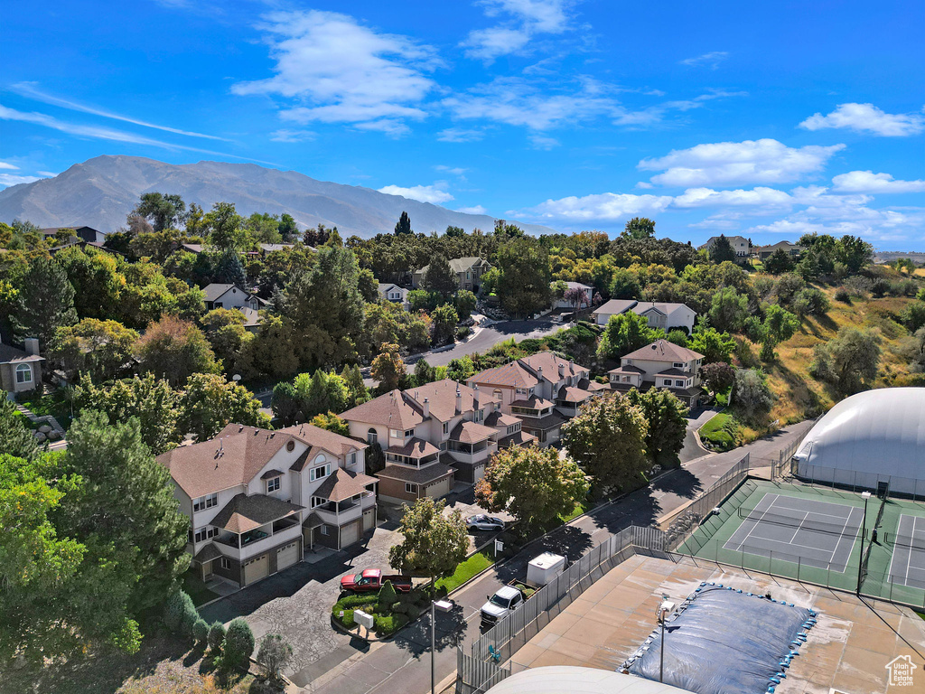 Aerial view featuring a mountain view