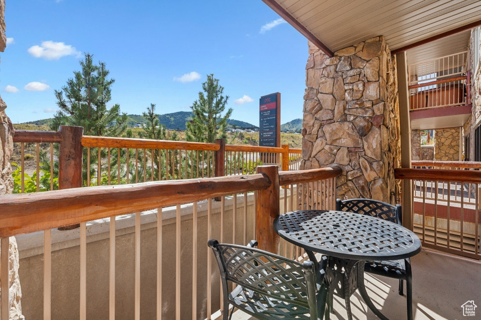 Balcony with a mountain view