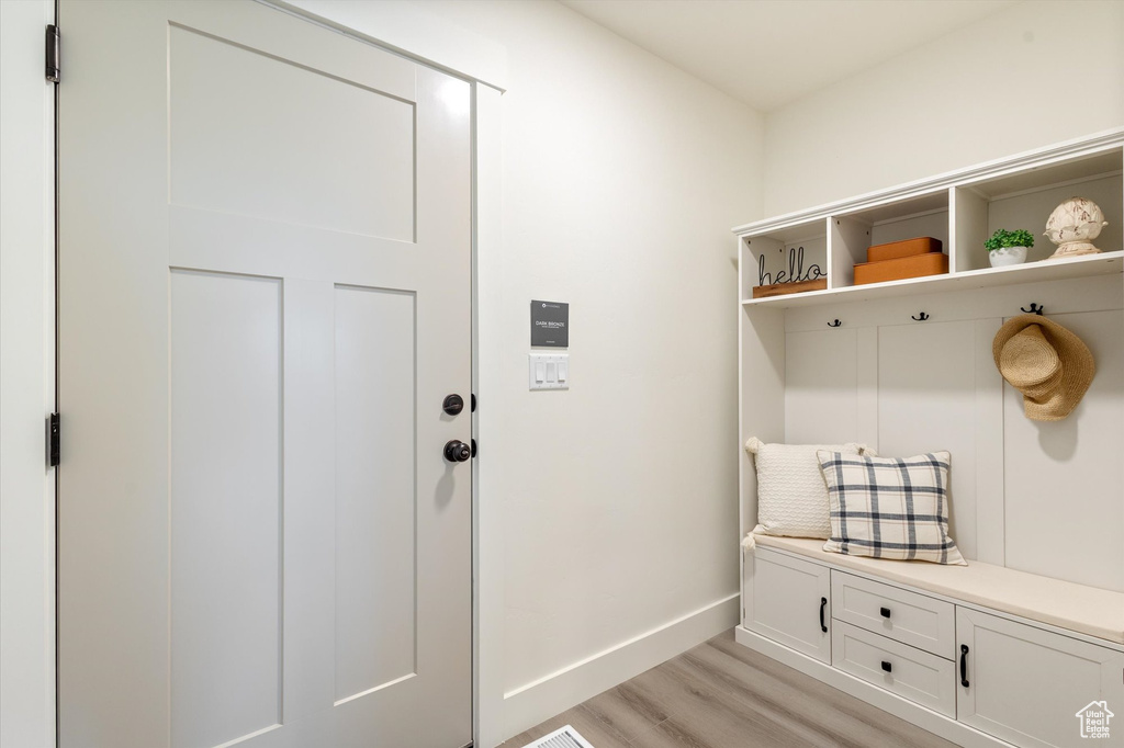 Mudroom featuring light hardwood / wood-style flooring