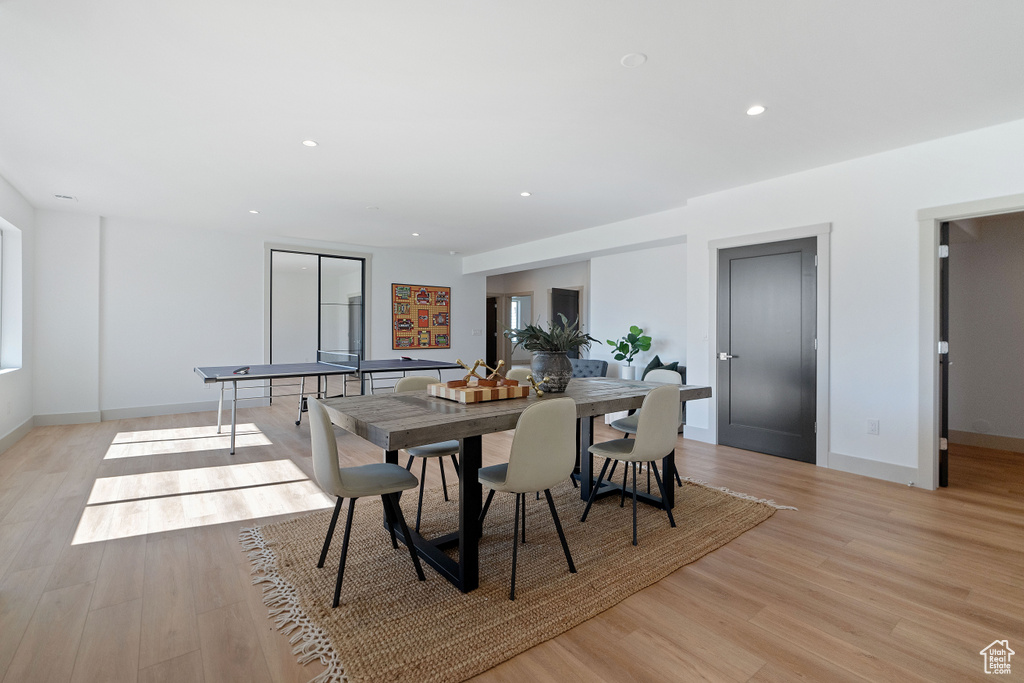 Dining area featuring light wood-type flooring