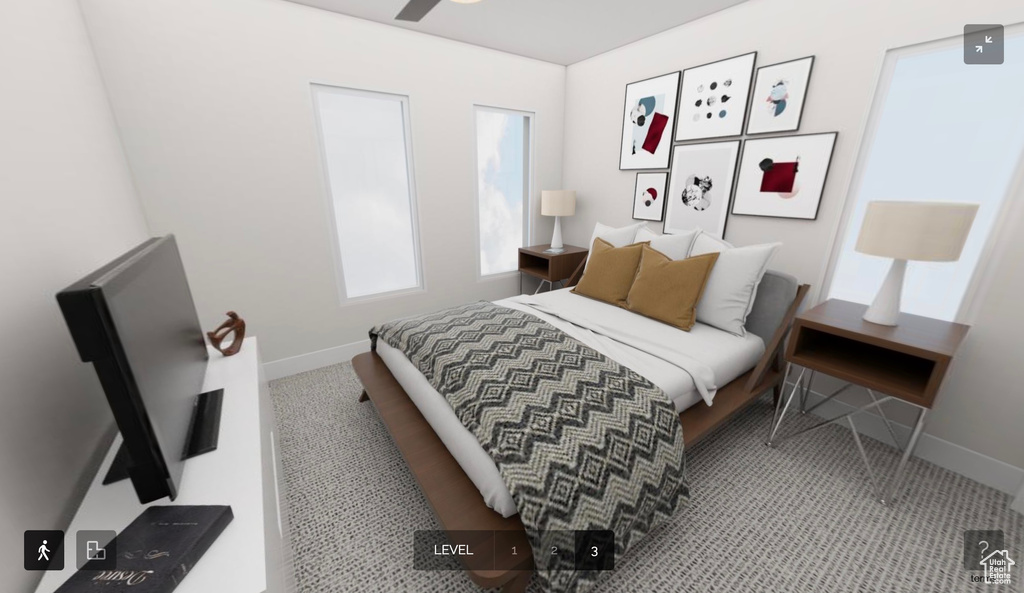 Bedroom featuring carpet
