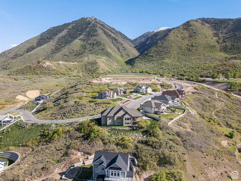 Drone / aerial view featuring a mountain view and a residential view