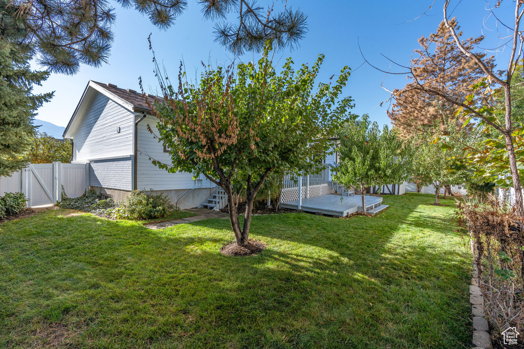 View of yard with a deck