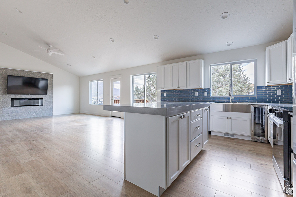 Kitchen with white cabinetry and a healthy amount of sunlight