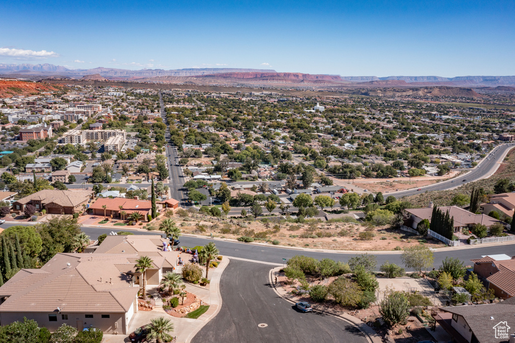 Aerial view featuring a mountain view