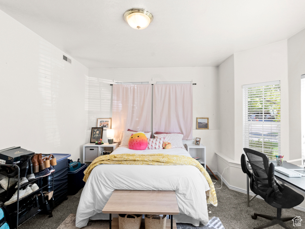 Bedroom with carpet flooring