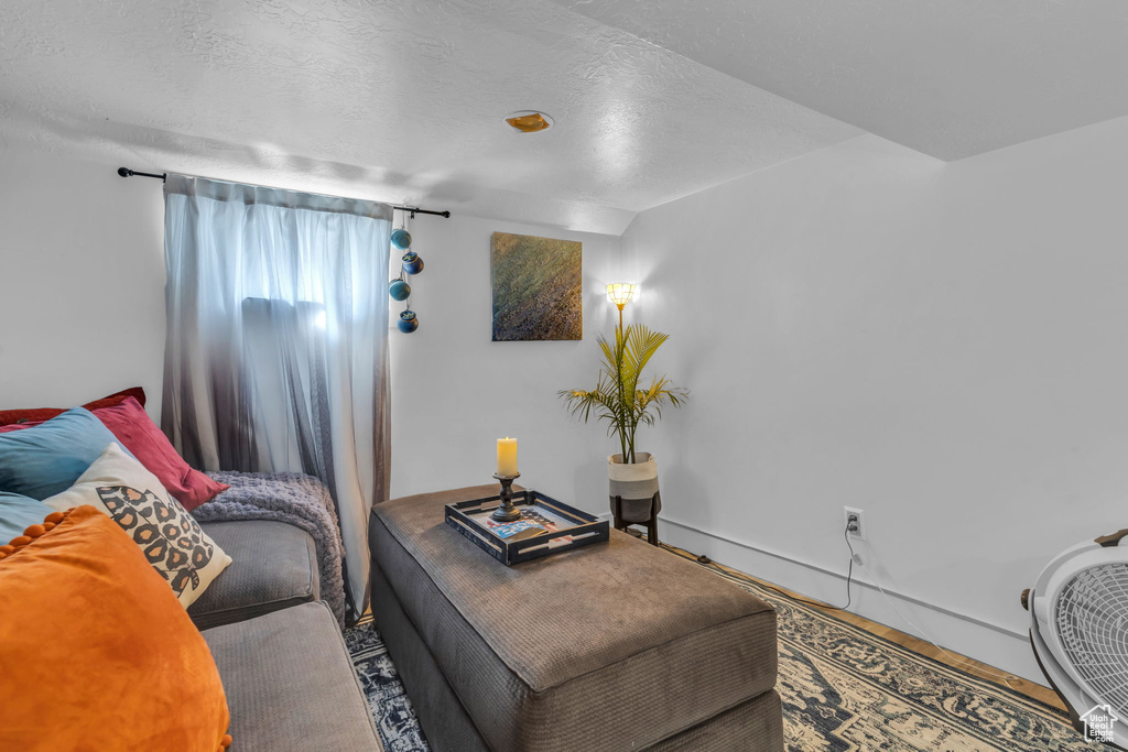 Living room featuring a textured ceiling