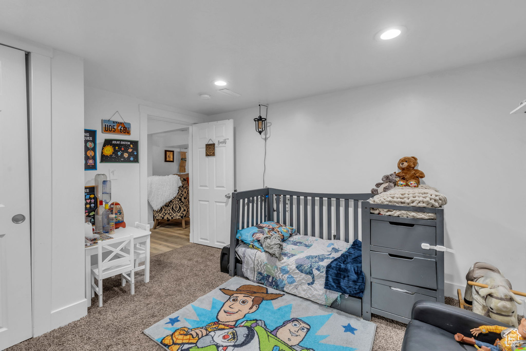 View of carpeted bedroom