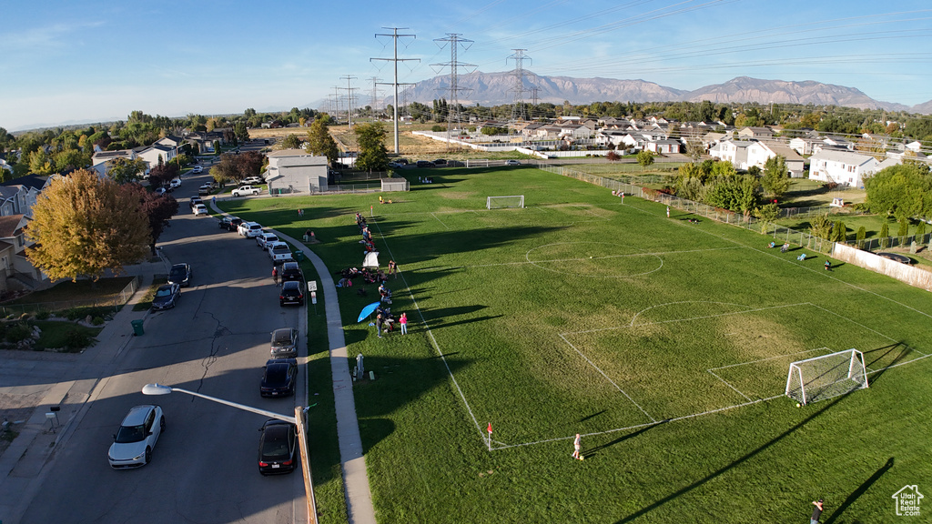 Aerial view featuring a mountain view