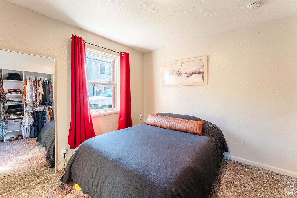 Bedroom with carpet floors and a closet