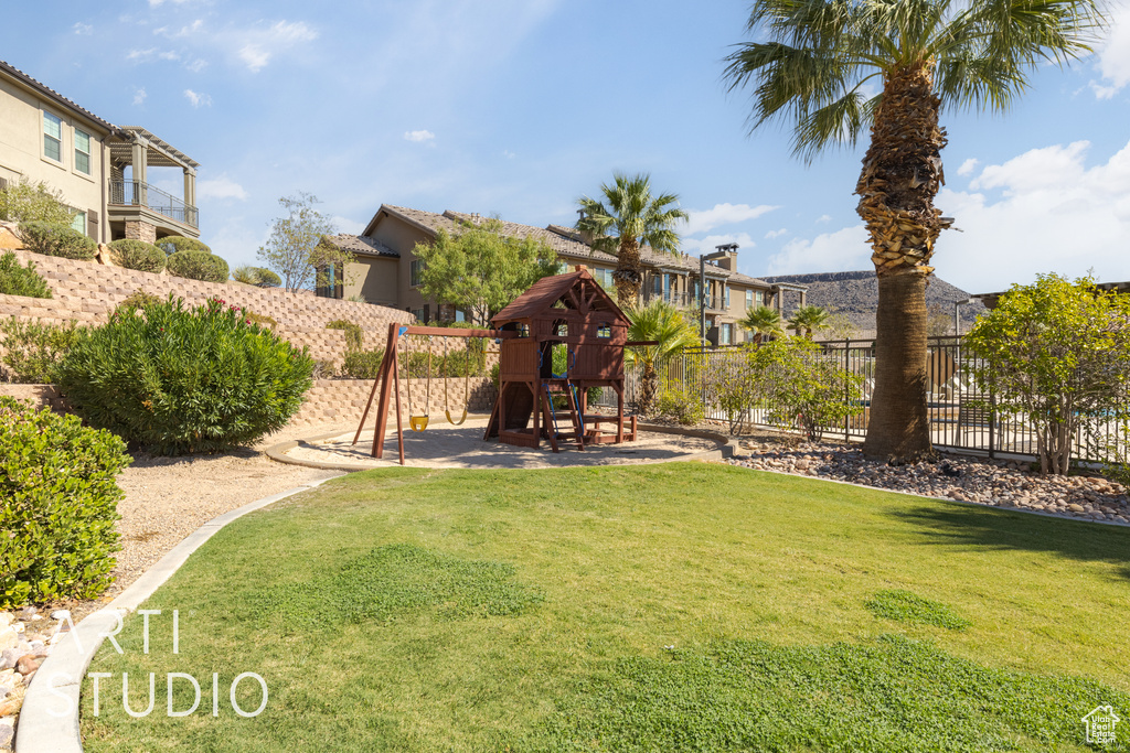 View of yard with a playground